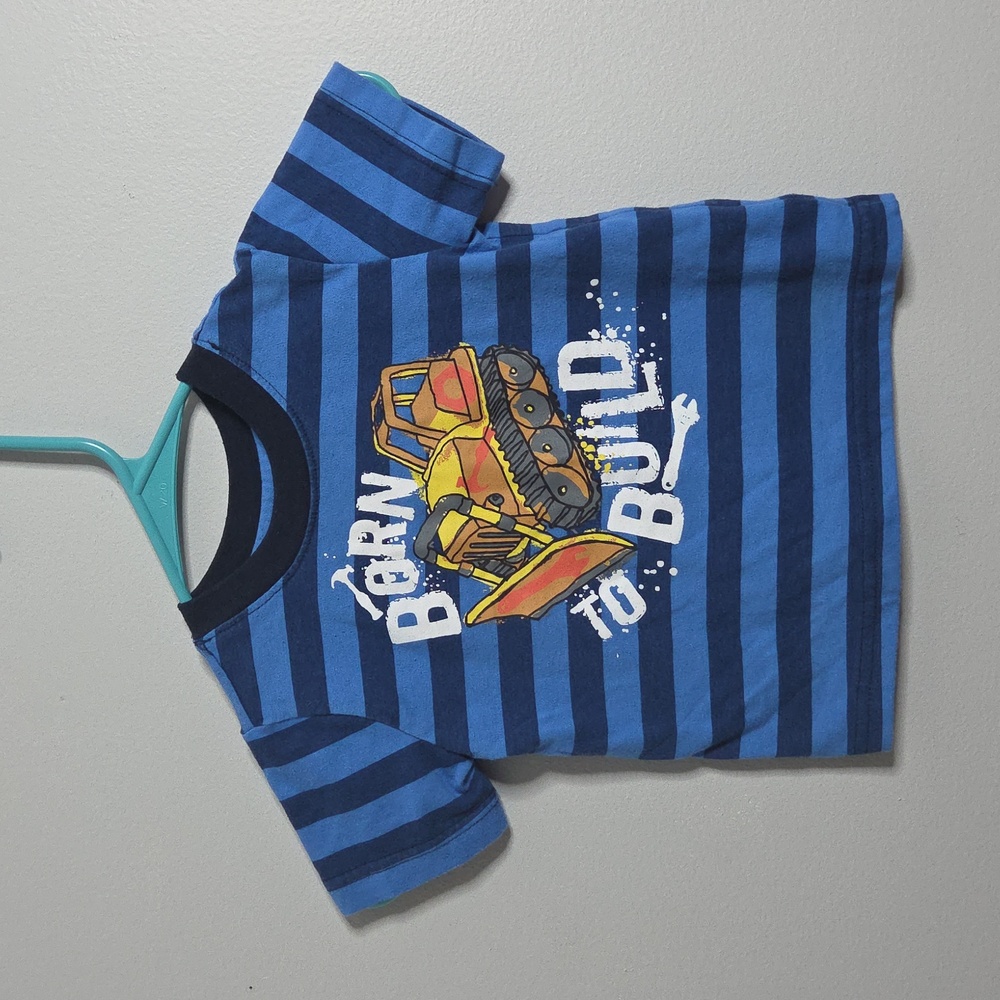 Faded Glory Blue Striped Bulldozer Tee